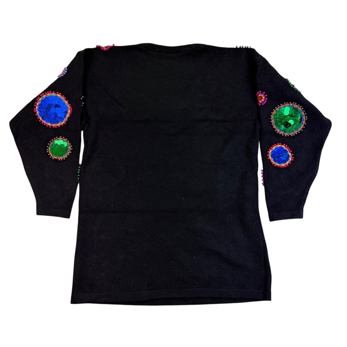 Cedars Womens Black Wool Sweater Sequin Embellished Circles Size L