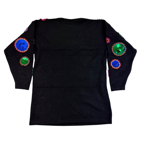 Cedars Womens Black Wool Sweater Sequin Embellished Circles Size L