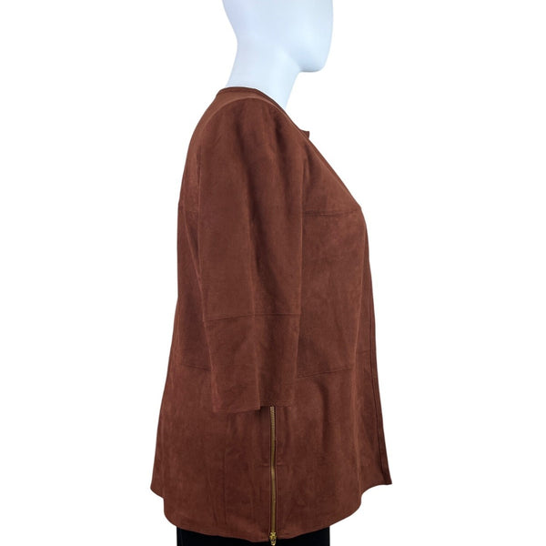 Chico’s Womens Brown Open Front Jacket 3/4 Sleeve Lightweight Elegant Size 2
