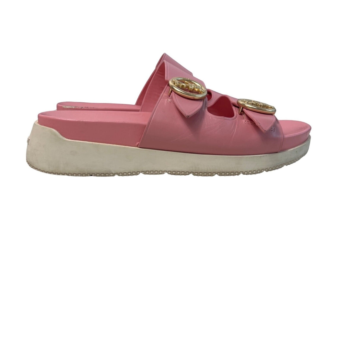 Coach Women’s Pink Double Buckle Sliders Sandals Sz 6, Signs of wear are visible
