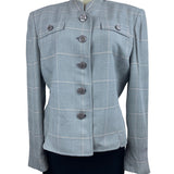 Herbert Grossman Womens Gray Plaid Button-Up Blazer Rayon Material Size 10 USA M