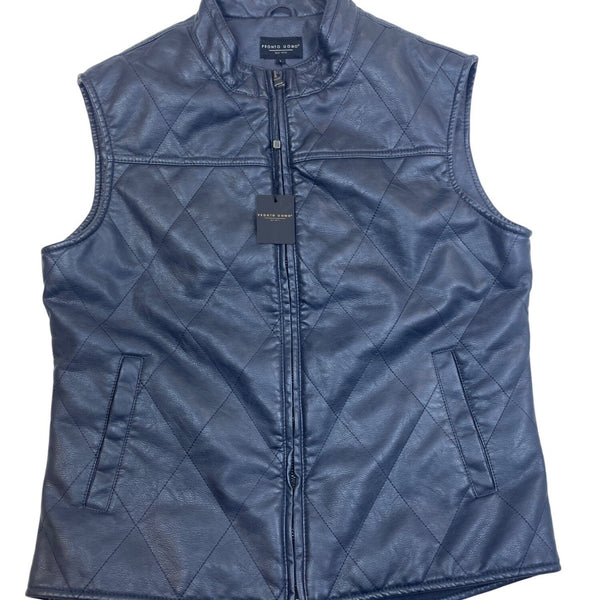 Pronto Uomo Mens Black Faux Leather Quilted Vest With Pockets Sz L - New