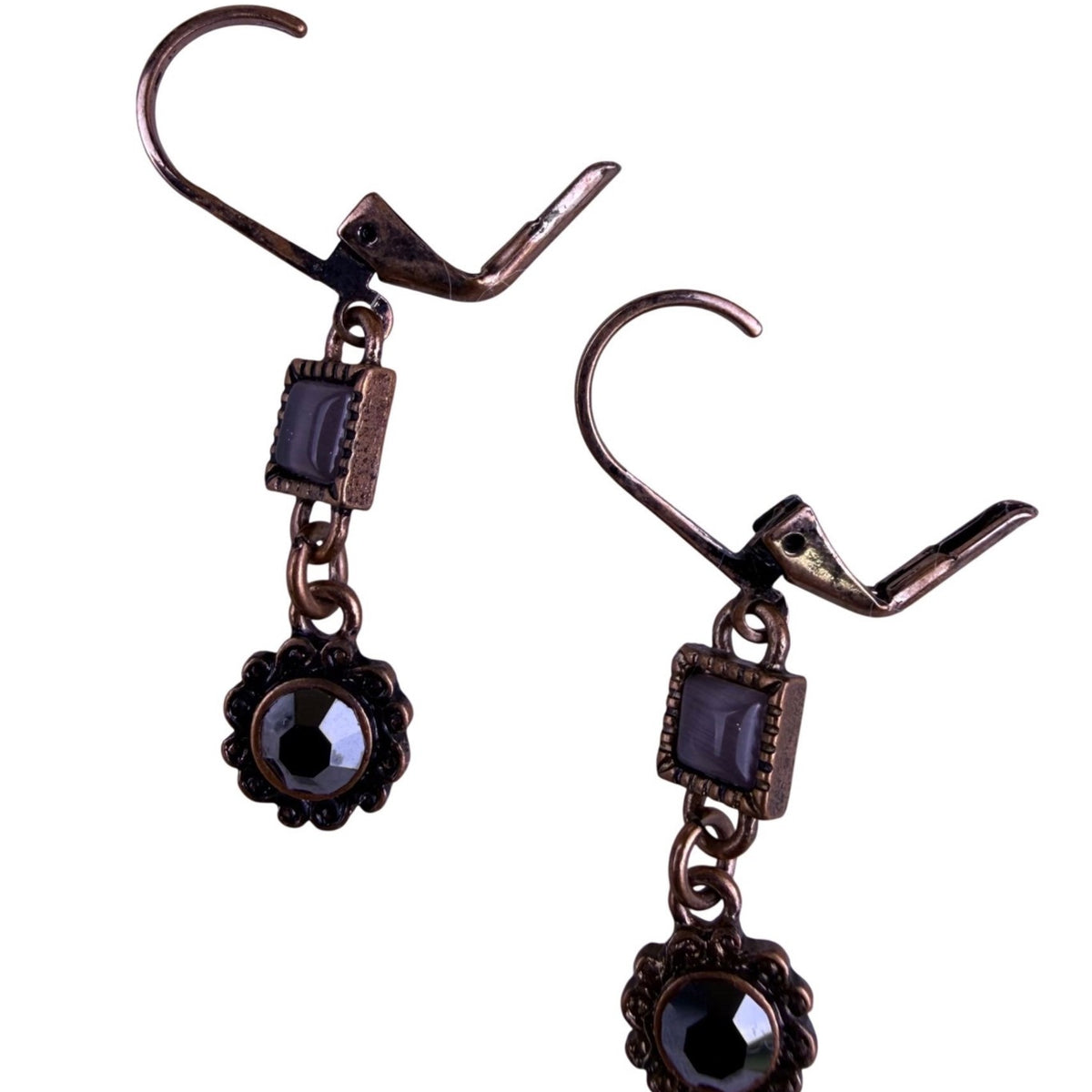 Lia Sophia Womens Bronze Tone Dangle Earrings With Black Accents 