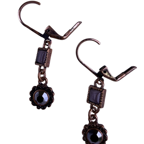 Lia Sophia Womens Bronze Tone Dangle Earrings With Black Accents 