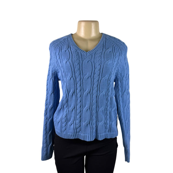 Izod Ladies Blue Cable Knit V-Neck Sweater Lightweight Casual Fit Sz S - New