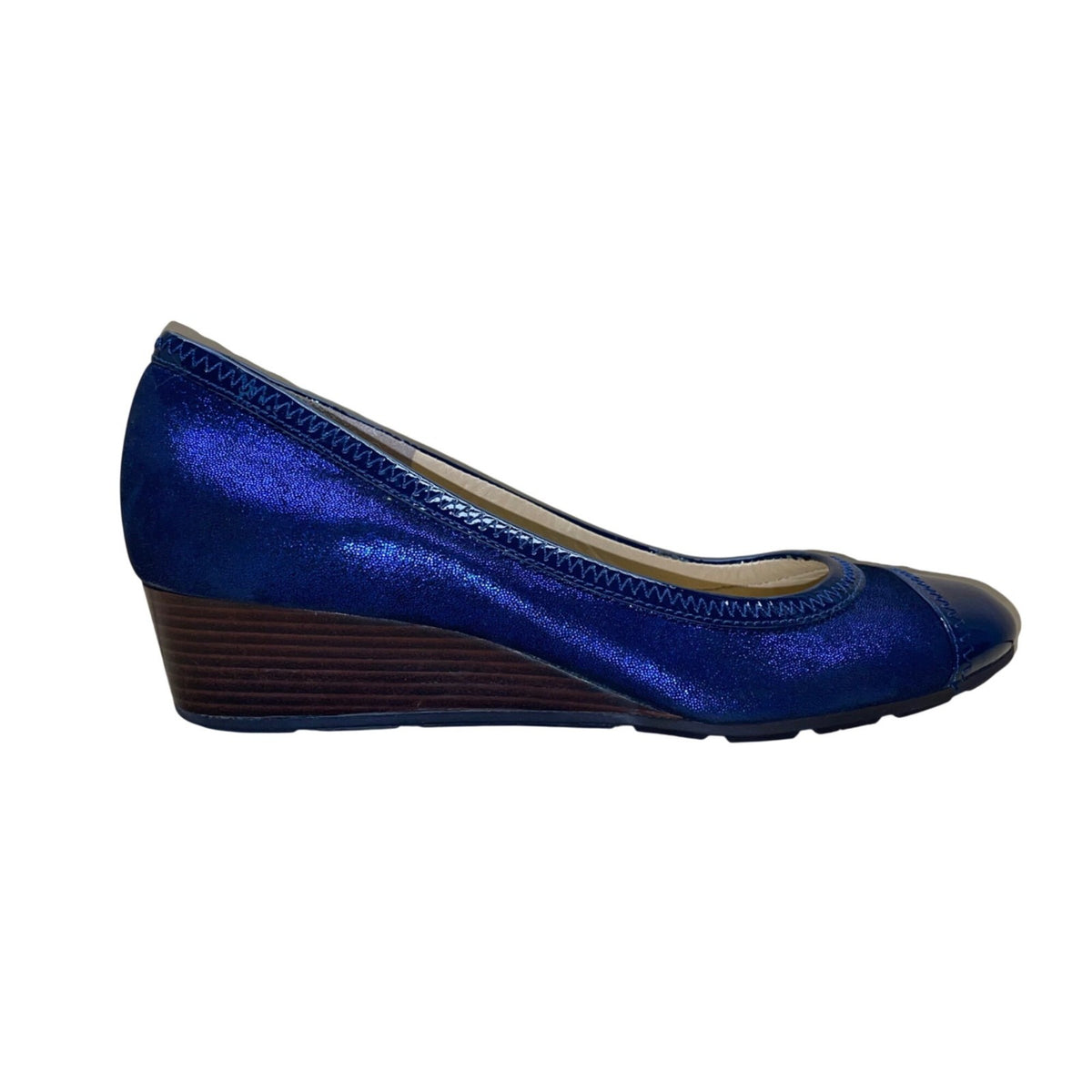 Cole Haan Women’s Cobalt Blue Sparkle & Patent Leather Milly Wedge Shoes Size 6B