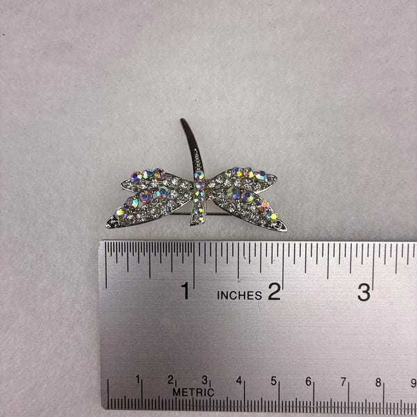 Silver Tone Multi-Color Rhinestone Dragonfly Brooch Pin Sparkling Insect Jewelry