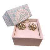 Womens Gold Tone Crystal Floral Stud Earrings