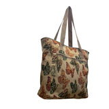 J Garden Unisex Beige Fabric Butterfly Pattern Zipper Closure Tote Bag