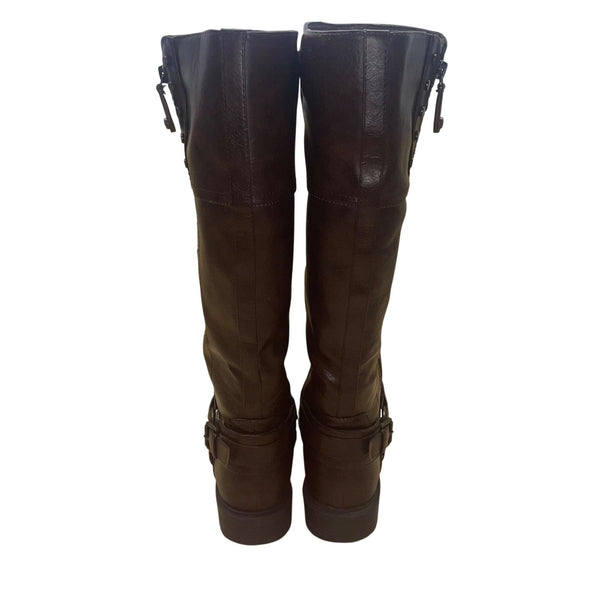 GBG Guess Women’s Brown Faux Leather Knee-High Side-Zip Riding Boots Size 10M