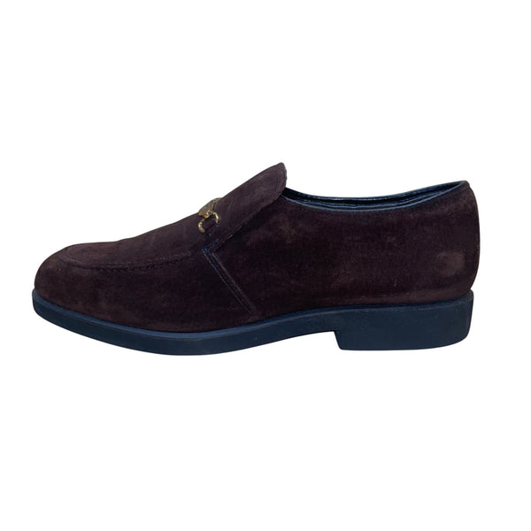 Hush Puppies Women’s Brown Suede Slip-On Gold Logo Detail Classic Loafers Sz 9.5
