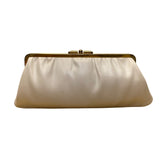 Vintage Women's White Leather With Gold Trim Pleated Design Evening Clutch Bag