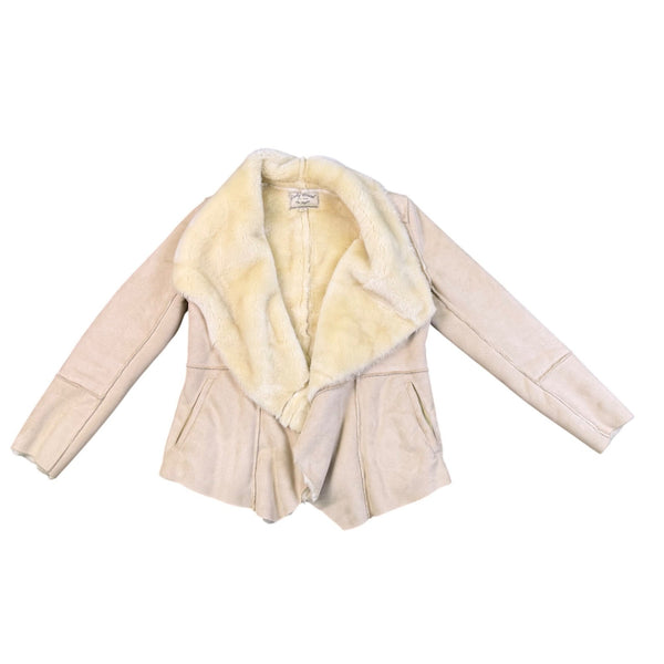 Lucky Brand Womens Beige Faux Suede Jacket With Stylish Wide Collar Sz  XS