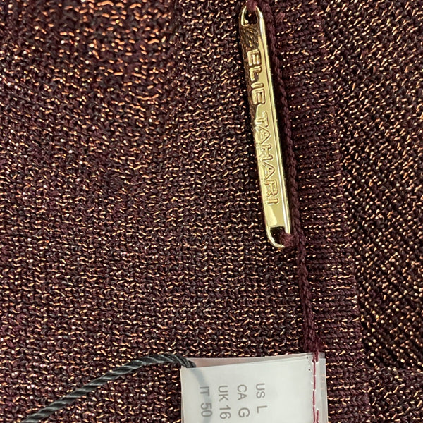 ELIE TAHARI Burgundy Long Sleeve Bodycon Midi Dress W/ Cutout Detail Sz L - New