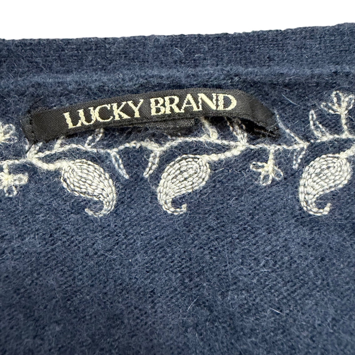 Lucky Brand Womens Navy Embroidered Button-Up Cardigan Size S