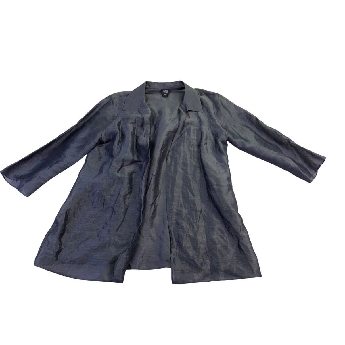 Eileen Fisher Women’s Black Linen & Silk Open Front Duster Jacket Size L 
