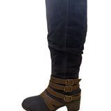 Cato Women’s Black & Brown Triple Buckle & Zip Closure Knee High Boots Size 9M