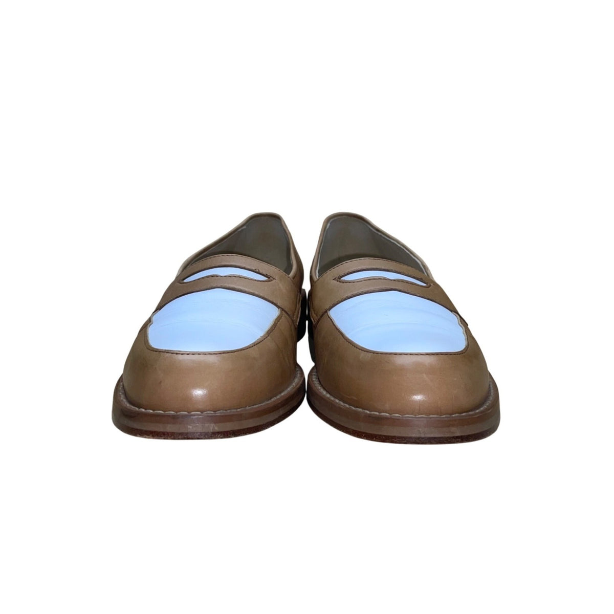 Joan & David Women’s Tan & White Leather Dress Penny Loafers Shoes Size US8