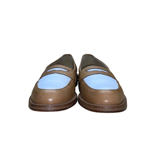 Joan & David Women’s Tan & White Leather Dress Penny Loafers Shoes Size US8