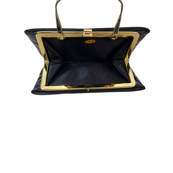 Andè Women's Simple Black With Gold Tone Accents Evening Clutch Sz S