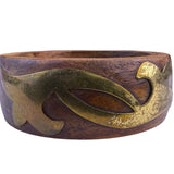 Vintage Mahogany & Brass Bangle Bracelet Handcrafted Wood Accents