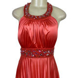 My Michelle Womens Red Satin Halter Evening Gown With Beaded Detailing Size XL