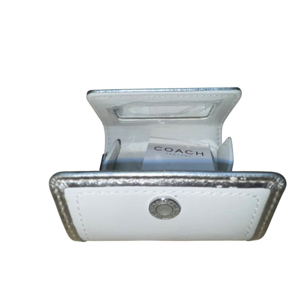 Coach Women’s White Leather With Silver Trim Compact Mini Wallet