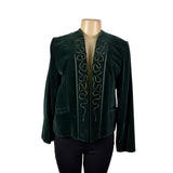 Galerias Preciados Womens Green Velvet Embroidered Open Front Blazer Sz 46