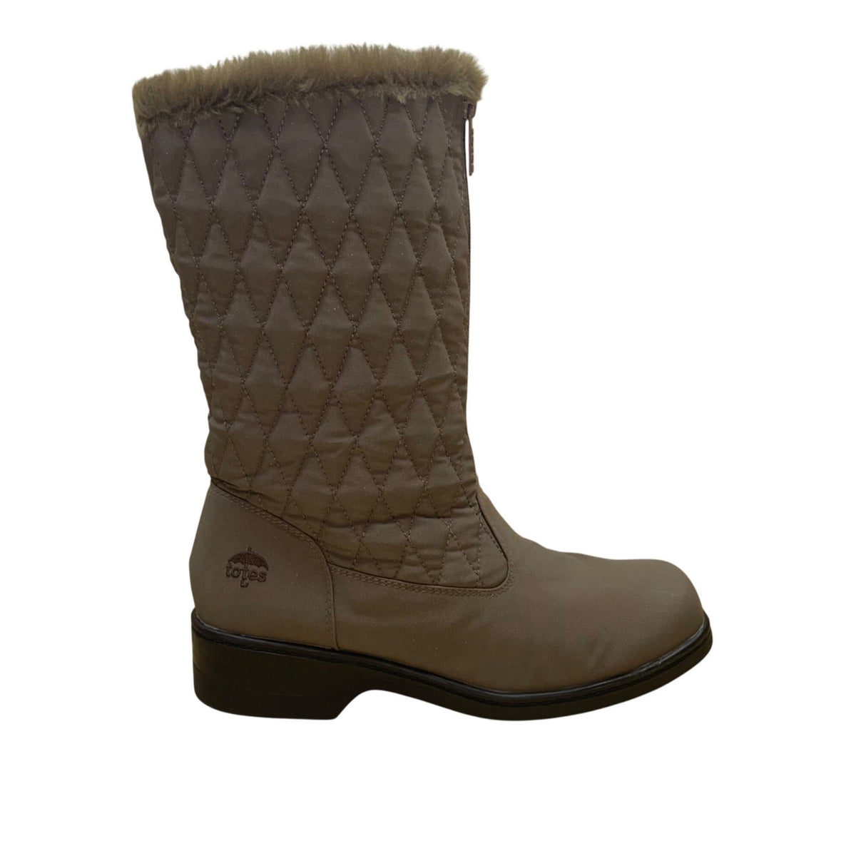 Totes Women’s Mocha Quilted Faux Fur Trim Waterproof Alaska Boots Size 10