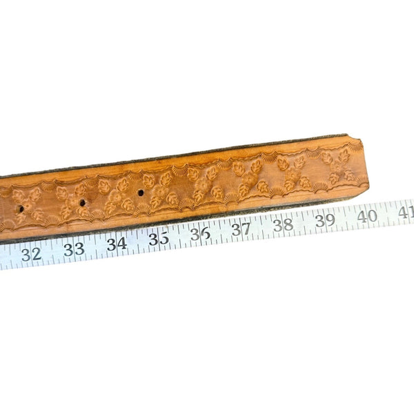 Hand Tooled Don Hewitt Mens Tan Leather Western Belt Cowboy Horse Buckle