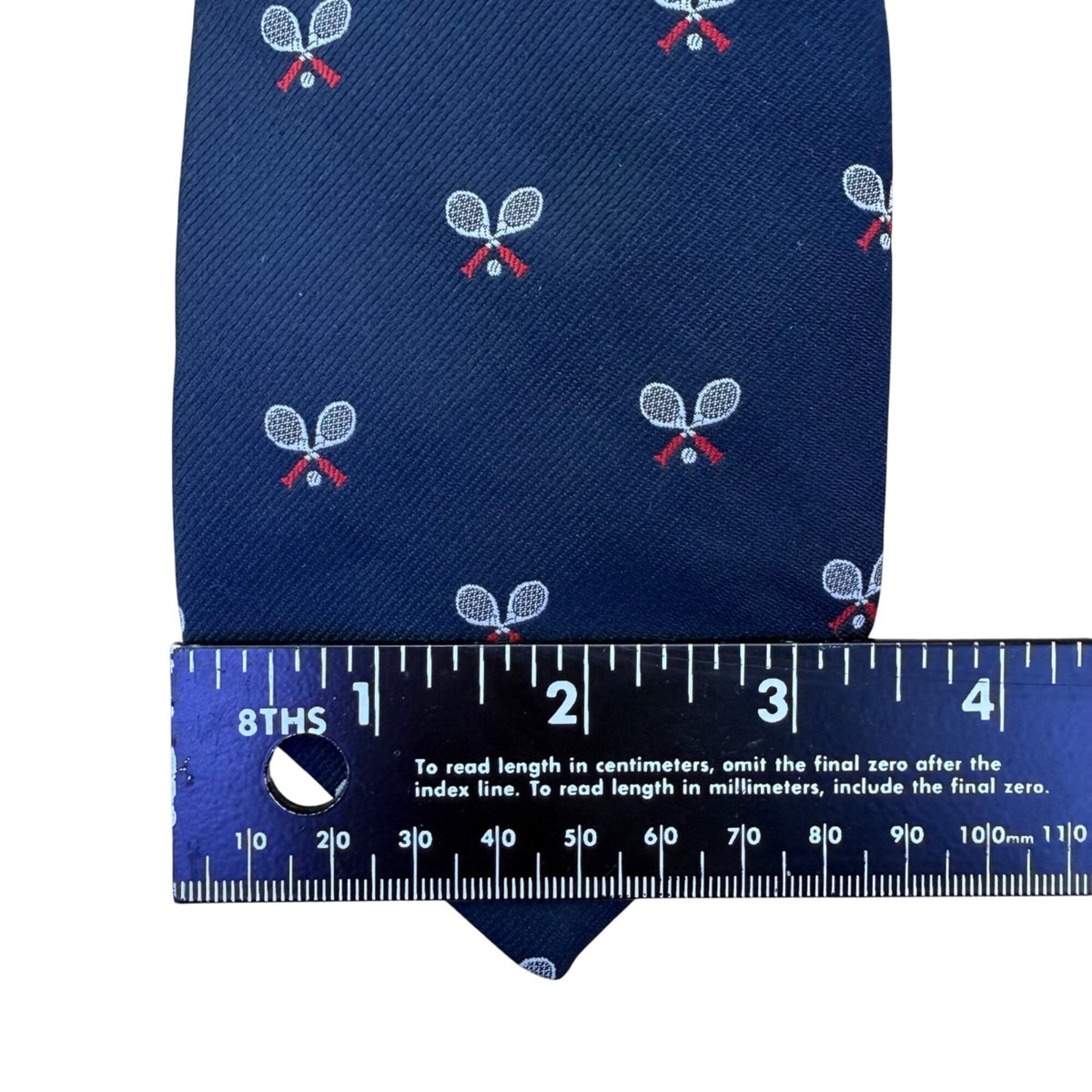 Raleigh Mens Navy Polyester Tie Tennis Racket Embroidered Pattern Club Style