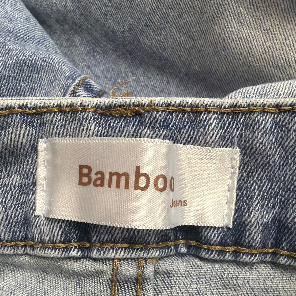 Bamboo Womens Blue Denim Embroidered Flare Jeans Raw Hem Size 7/28