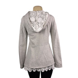 LoveAndliberTy Womens Gray Cotton/Spandex Lace Trim Hooded Zip-Up Sweater Size S