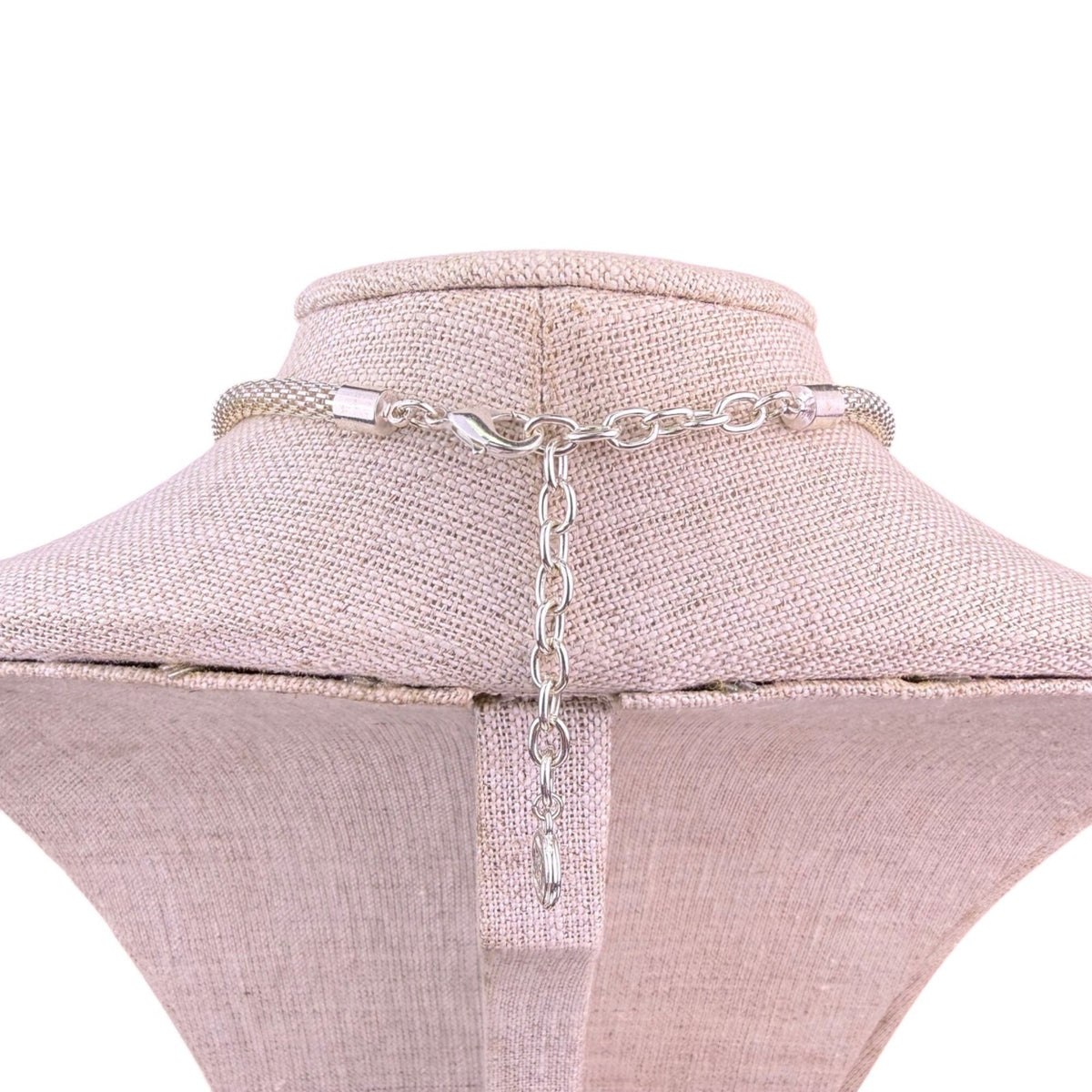 Mesh Chain Necklace With 3-Tone Metallic Beaded Accents Silver & Gold Tone