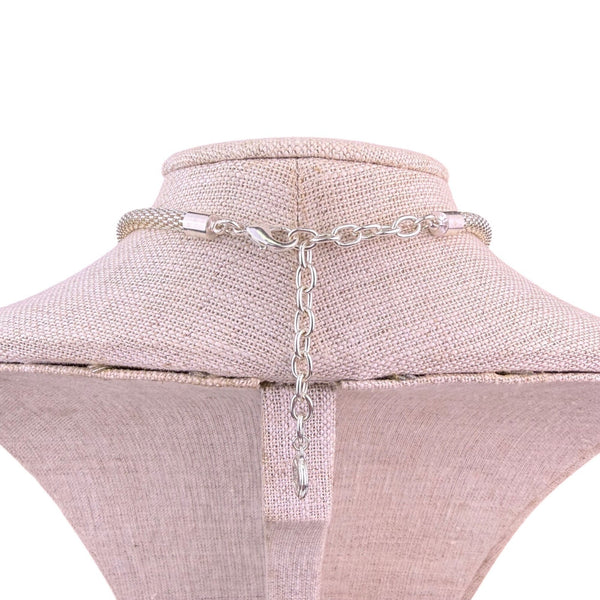 Mesh Chain Necklace With 3-Tone Metallic Beaded Accents Silver & Gold Tone