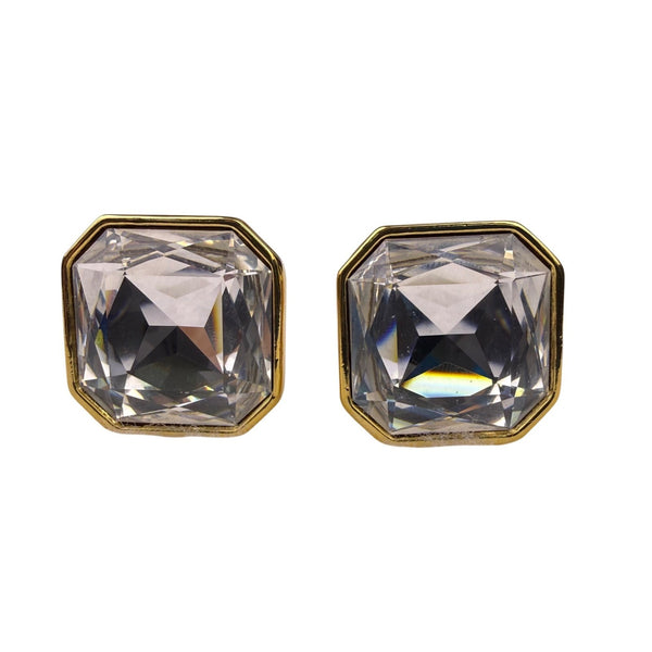 Swarovski Womens Gold Tone Crystal Clip-On Earrings Square Clear Stones