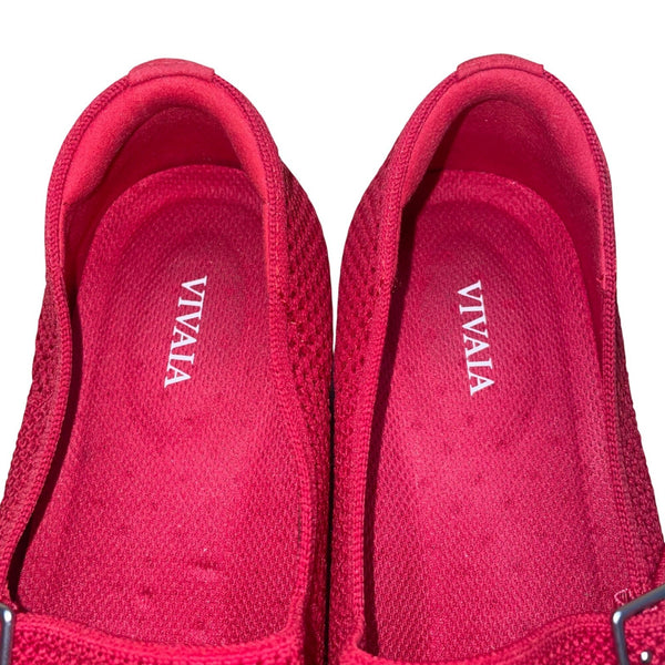 Vivaia Women Red Knitted Fabric Mary Jane Flats Size US9