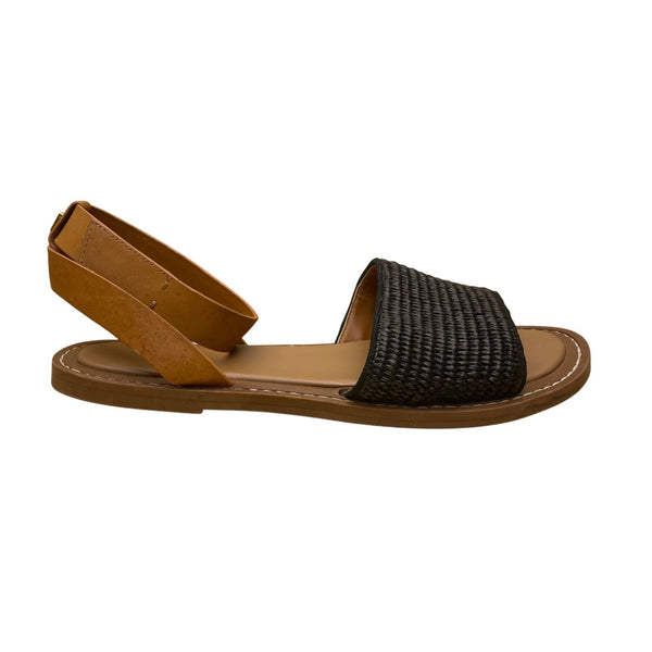 Sarto Women’s Black & Brown Leather/Raffia Open-Toe Slingback Sandals Size 10M