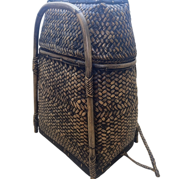 Vintage Brown Natural Woven Rattan Bamboo Frame Handmade Pasiking Backpack