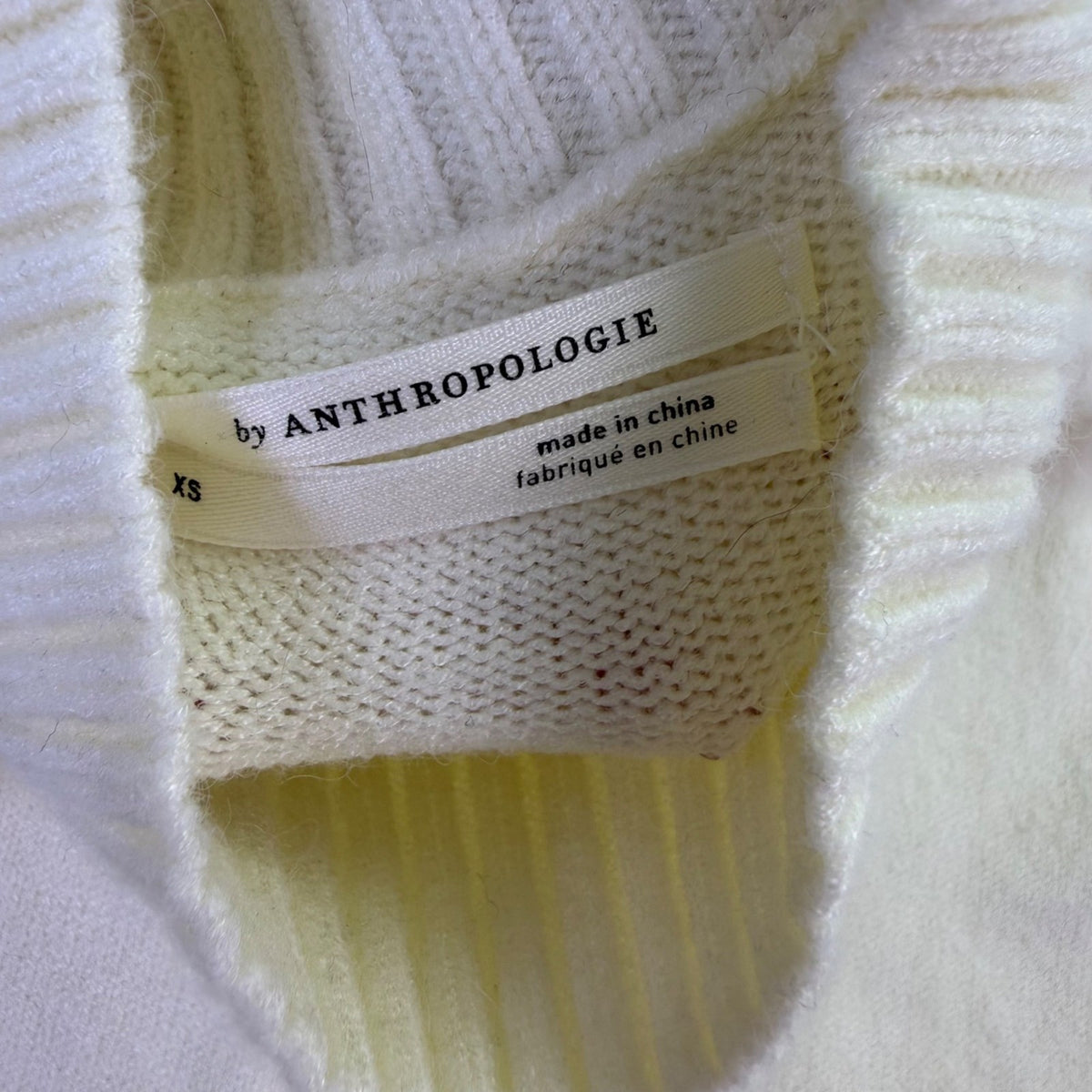 Anthropologie Womens Ivory Sweater High Neck Button Detail Size XS