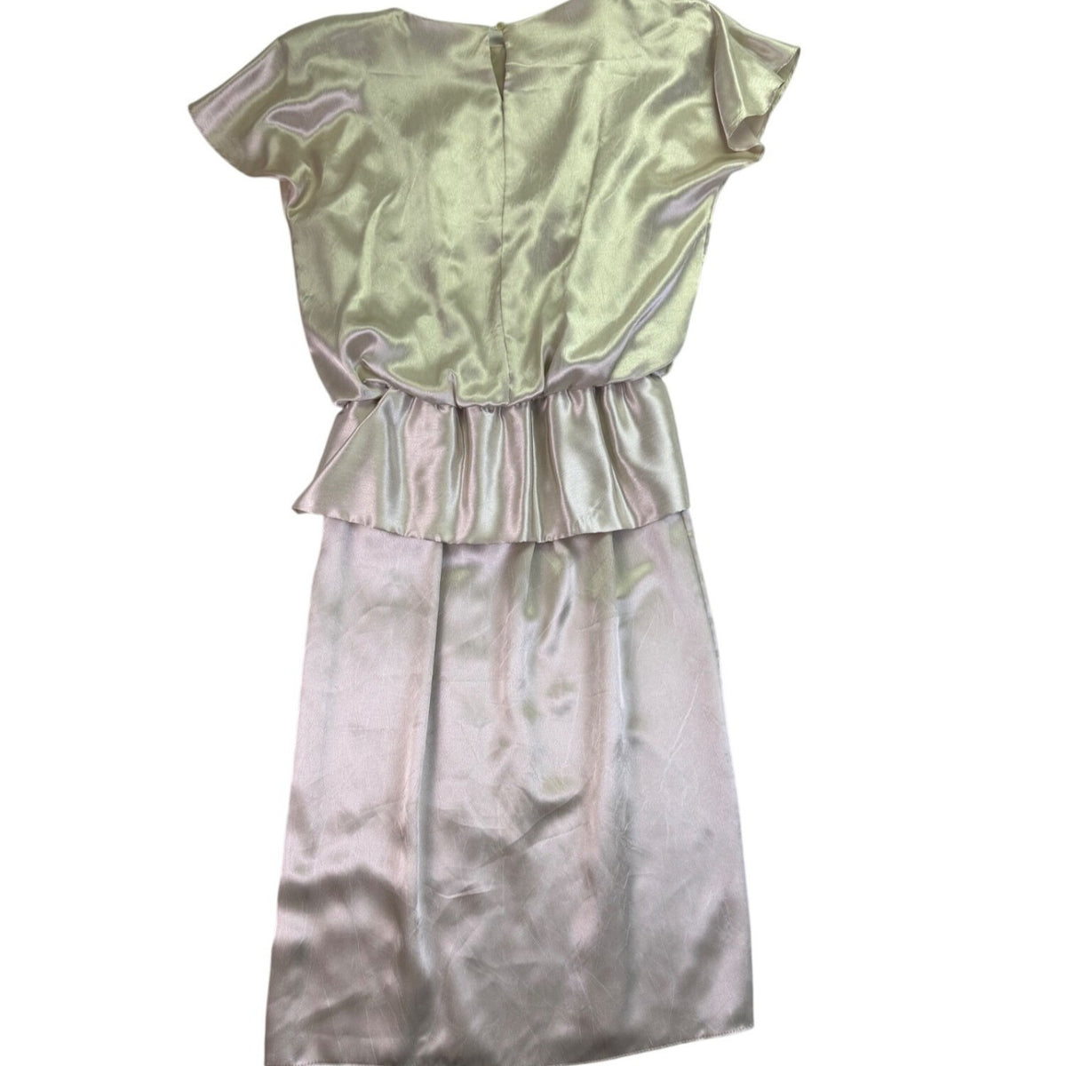 Jamie Womens Champagne Satin Pleated Dress With Bow Detail & Cap Sleeves Size M