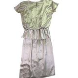 Jamie Womens Champagne Satin Pleated Dress With Bow Detail & Cap Sleeves Size M