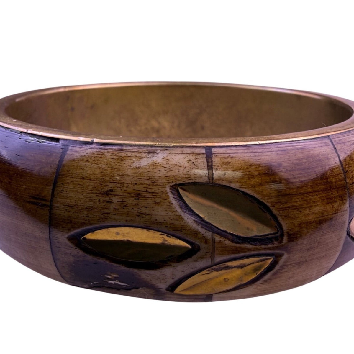Vintage Bangle Brass & Wood Brown Geometric Handcrafted Bracelet