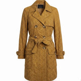 Hettabretz Womens Yellow 100% Silk Double-Breasted Trench Coat With Belt Italy