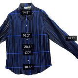 Caviar Womens Navy Satin Blend Pleated Button-Up Shirt Long Sleeve Sz XL