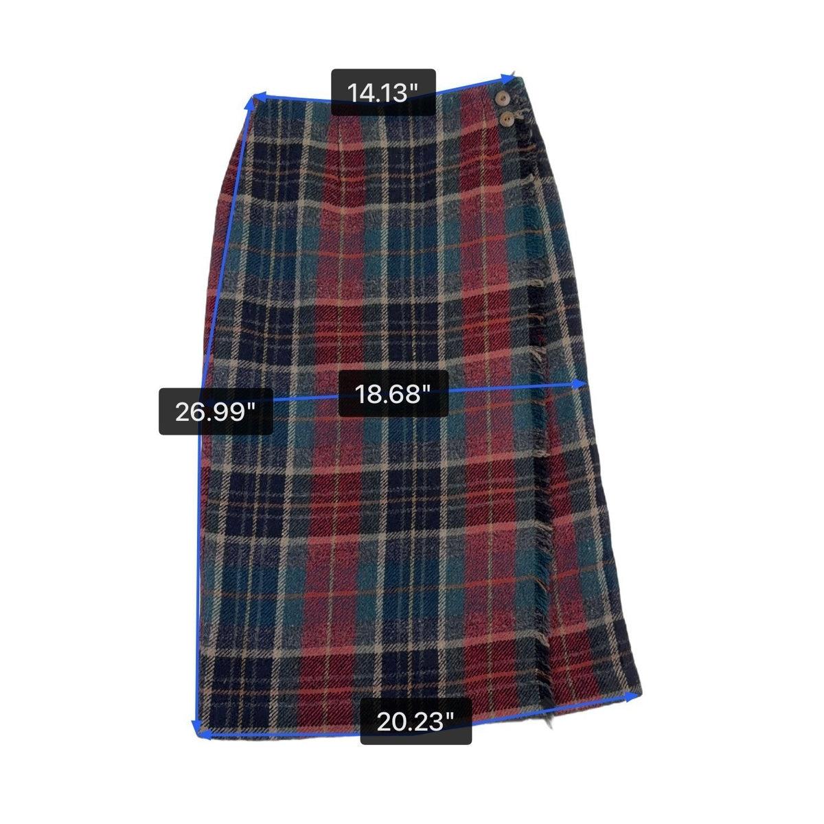 Talbots Womens Red & Green Plaid Wool Midi Skirt Button Accent Size 8 Petite