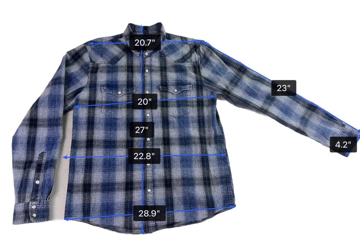 Lucky Brand Mens Blue Cotton Plaid Button-Up Western Shirt Front Pockets Size M