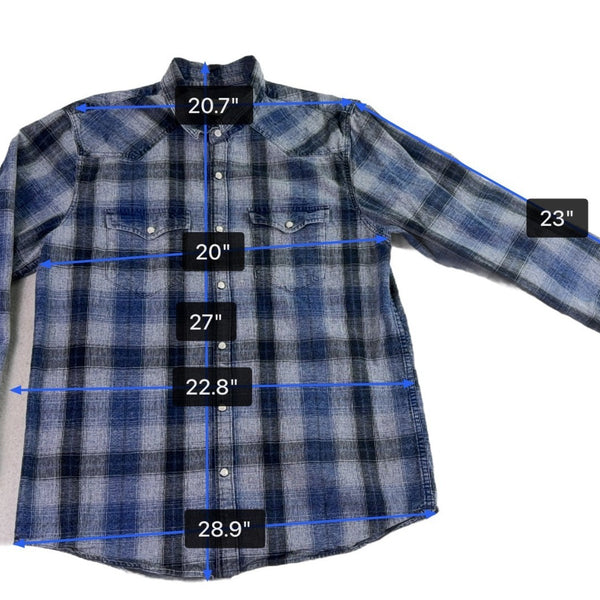 Lucky Brand Mens Blue Cotton Plaid Button-Up Western Shirt Front Pockets Size M