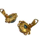 Fibe Womens Gold Tone Blue Swirl Cabochon Clip-On Earrings Vintage