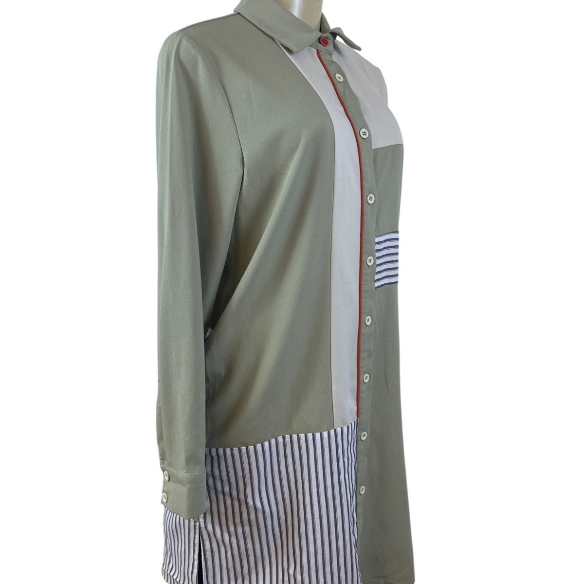 Kayra Womens Green Multicolor Striped Shirt Dress Long Sleeve Size 38